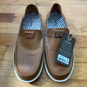 OluKai Men's Tan Leather Slip-Ons